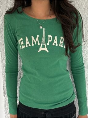 Green "Team Paris" Eiffel Tower Long Sleeve Top